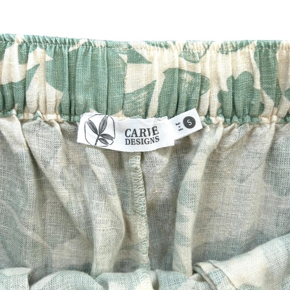 Carve Designs women's Nico Linen Pants S green cream coastal beachy floral NWOT - Picture 6 of 7
